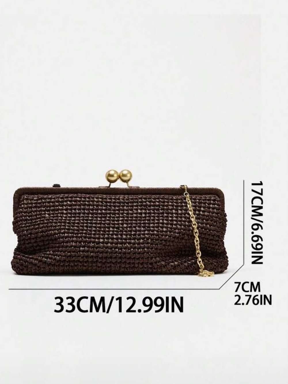 Woven Kiss-Lock Chain Clutch Bag in Dark Brown - Picture 2 of 7